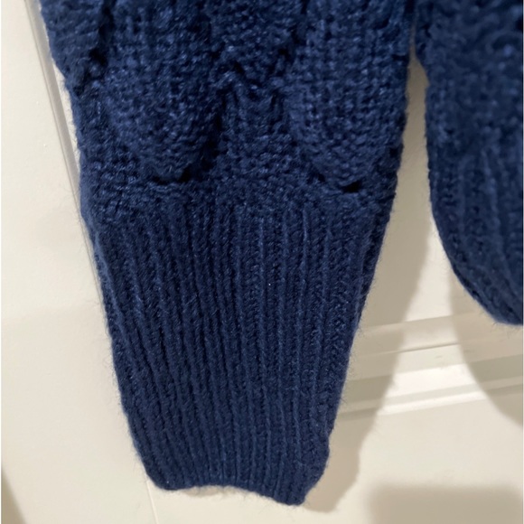 FRNCH Paris Women's Blue Scalloped Knit Chunky Turtle Neck Sweater size S/M - Picture 7 of 8